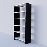 ALIJA®️ Solid Metal Bookcase/Library/Book Shelf/Rack (72 x 35 x 15 Inch) with 6 Shelves (Black and Ivory, Solid)