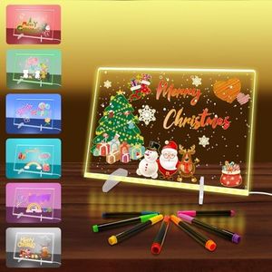 Corpower LED Note Board with Colors, Acrylic Dry Erase Board with Light, 13.8"X10" 4 Modes & 7 Colors Led Drawing Board for Kids with Invisible Stand, Rewritable Glow Memo for Office, Home, Kids