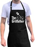 The Grillfather - BBQ Grill Apron - Funny Apron for Dad - 1 Size Fits All Chef Apron Poly/Cotton 4 Utility Pockets, Adjustable Neck and Extra Long Waist Ties