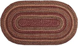 VHC Brands 69418 Cider Mill Jute Collection 27 x 48 Inch Country Braided Oval Entryway Area Rug with Non Slip Pad, Burgundy and Tan