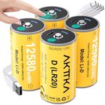 AKTTKA 4 Pack Rechargeable D Batteries, 1.5V Lithium LR20, 500+ Cycles | 12580mWh High Capacity 1.5V USB-C Charging D Battery | Touch Power Check, Alternative to Alkaline & NiMH D Batteries /LR20