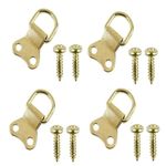 Aretro Large Brass Plated Picture D Rings & Plates Photo Frame Hanging Hooks Hangers Canvas Hook Wall Bracket Hanger with Screws (1 Pack of 4)