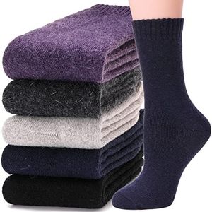 MOGGEI Womens Merino Wool Socks for Hiking Winter Warm Thick Thermal Crew Cozy Cabin Ladies Gift Comfy Boot Work Socks 5 Pairs(Solid Color B)