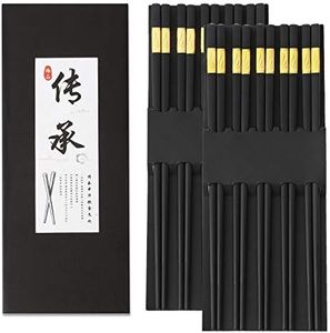 10 Pairs Fiberglass Chopsticks, Reusable Alloy Chop Sticks Non-Slip Chopsticks, Dishwasher, 9 1/2 Inches (Golden)