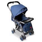 Luvlap Sunshine Plus Stroller/Pram with Reversible handlebar, 5 point harness, 3 level recline adjustment, Compact and Easy Fold, for Newborn Baby/Kids, 0-3 Years (Blue)