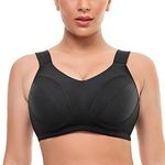 WingsLove Women High Impact Sports Bra Full Support Underwire Workout Bra for Plus Size(Black,42G)