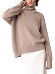 YKR Women's Turtleneck Sweater Chunky Long Sleeve Knitted Pullover High Low Hem Sweater Jumper Top Khaki M