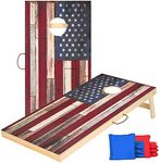 Sportdo Solid Wood Cornhole Set Vintage American Flag Cornhole Outdoor Game, Two 4' x 2' Regulation Size Cornhole Boards with 8 Bean Bags, Great Fun Outdoor and Indoor Toss Game for Competitions