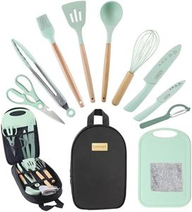 Camkinger Silicone Camping Cooking Utensils Set - 12Pcs Green Kitchen Cookware Set, Outdoor Camper Accessories with Portable Hand Bag, RV Must Haves Gear for Travel BBQ, for Camper