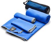 OlimpiaFit 3 Pack Microfiber Bath Towels Quick Dry Best - Gym Workout Travel Swimming Antimicrobial Shammy Camp Outdoor Hiking Towel,Blue,L