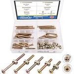 Glarks 100Pcs Zinc Plated M6x35/45/55/65/75mm Hex Socket Head Cap Screws Bolts Furniture Bolts with Barrel Nuts Assortment Kit for Furniture Beds Crib Chairs