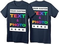 Custom T-Shirts - Personalized Unisex Crewneck Tee Shirt - Customize Your Image & Text & Photo - Men Women Adult Unisex Size - 4X-Large Navy