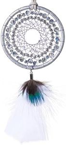 Dream Catcher Dreamcatcher - Ice Blue Turkey Feather and Peacock Feather, Natural Leather, Handmade for Home Car Bedroom Wall Decor, Christmas Festival Gift, Hanging Ornaments - HOLSM-III® Brand