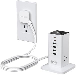 USB Charging Station for Multiple Devices PD 65W, TESSAN 9-in-1 USB C Charger Block for iPhone 16/15, MacBook, Tablet, Type C Desktop Charger with 3 AC, Home Travel Office Accessories, White