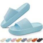 BHFRGAS Cloud Sliders Women Men，Cloud Slippers with Thick Outsole，Non-Slip Soft Summer Mens Womens Slippers Flip Flops，Shower Bathroom Slippers Pillow Slides for Beach,Pool and Outdoor，Blue,5-5.5 UK