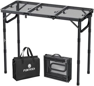 FUNYKICH Table Pliante d'Extérieur/Camping 87x40cm (3 Hauteurs:26.2/48.1/70cm) en Aluminium Léger avec Plateau Filet Métallique - Portable et Stable Capacité 30kg - Idéal pour Barbecue, Jardin (Noir)