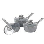 Salter BW02986GEU7 Marblestone 3 Piece Saucepan Set – 16cm, 18cm, 20cm Pans, Non-Stick, Tempered Glass Lids, PFOA-Free, Corrosion Resistant Forged Aluminium, Suitable For All Hobs, Dishwasher Safe