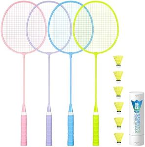 AboveGenius Badminton Rackets Set, 2/4 Color Lightweight Badminton Set Includ 2/4 PCS Rackets, 2/6 Birdies, Outdoor Backyard Games, Racquets for Family Beginner(4 Color 4 Rackets 6 Birdies)