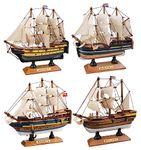 SAILINGSTORY Wooden Model Ships Classic Ship Model Sailboat Decor Bounty, Endeavour, Mayflower, Victory 6.3" Set of 4 Pack