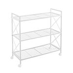 SONGMICS 3-Tier Metal Storage Rack with Wheels, Mesh Shelving Unit with X Side Frames, 31.5-Inch Width, for Entryway, Kitchen, Living Room, Bathroom, Industrial Style, White UBSC183W01