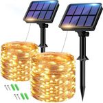 btfarm 2 Pack Solar String Lights Outdoor Garden Waterproof, Total 16M/53FT 160 LED Solar Powered Fairy Lights, 8 Modes Copper Wire Solar Lights for Patio Yard Party Christmas