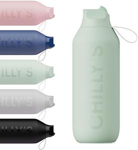Chilly's Series 2 Gourde de sport avec bouchon rabattable, paille télescopique et boucle de transport en nylon - bouchon facilement amovible, brosse incluse - 500ml - Lichen Green