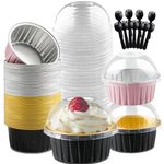 Jogoico Mini Loaf Cake Cases 60PCS Mini Loaf Tins with Lids & Spoons, 150ml Mini Cake Tins Round Aluminum Foil Baking Pans Reusable Cupcake Cases Mini Loaf Tins for Bread Cake Wedding Birthday Picnic