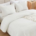 Andency Queen Quilt Cream White, Velvet Lightweight Plush Plaid Bedspread, Soft Luxury Coverlet Quilted Bedding Set (96x90 inch, 2 Matching Pillowcases), All Season