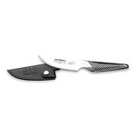 Global Michel Roux Jnr Selection 11cm All-Purpose Knife, CROMOVA 18 Stainless Steel, with Leather Sheath, Silver