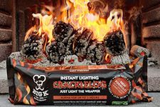 BIG-K Instant Light Crackle Fire Logs Burns for Up to 3 Hours 10 Pack Fire Logs Defra Approved Smoke-Free, Perfect for use in campfires, chimineas, fire pits, wood burners, and open fireplaces