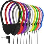 Bulk 10 Pack Classroom Stereo Budget Headphones with Leatherette Earpads (Multi, 10 Pack)