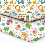 A Baby Cherry Fitted Crib Sheet 100% Organic Jersey Cotton 125 * 65CM, 2 Pack Super Soft and Cozy Crib Cover Set for Toddler Mattress, Crib Bedsheet for Boys & Girls, Bird & Jungle