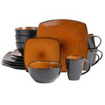 Gibson Soho Lounge Square Reactive Glaze Stoneware Dinnerware Set, Service for 4 (16pc), Amber