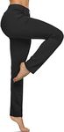 TSLA Women's Yoga Dress Pants Inseam 27 inch Stretchy Work Slacks Business Casual Straight Leg Pull on Trousers w 4 Pockets FBP50-BLK_X-Large