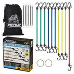 XSTRAP STANDARD Premium Bungee Cords with Finger-Hole Hooks Heavy Duty Outdoor - 18 pcs Bungee Cords Assorted Sizes Includes 10'', 18", 24", 36", 48" and 2 Steel Rings for Garbage Can Motorcycle Tent