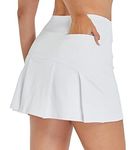 Cityoung Womens Athletic Pleated Golf Skirts with Pockets Tennis Skirt High Waisted with Shorts Running Workout White M