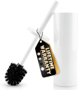 Stainless Steel Toilet Brush and Holder Set White - Long Handle Toilet Bowl Cleaner Brush and Holder - Removable Inner Liner, Shiny Design, Splash Protection & Dense Bristles for Bathroom Cleaning