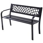 Tangkula Outdoor Garden Bench Park Bench with Steel Frame & PVC Backrest, Park Bench with Large Seat for 2-3 People, Patio Furniture Chair for Yard, Balcony, Porch & Poolside, Garden Welcome Bench