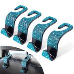 LivTee Crystal Bling Rhinestone Car Back Seat Headrest Hooks, 4-Pack (Cyan)