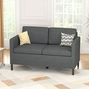 ADVWIN 2 Seater Sofa Lounge Linen Loveseat Couch Armchair for Compact Small Space Dark Grey