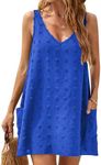 Blooming Jelly Womens Swiss Polka Dot Swimsuit Coverup V Neck Swim Bathing Suit Cover Up Beach Dress (X-Small, Blue 2)