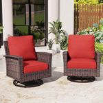 SUNSHINE VALLEY Outdoor Patio Chairs Set of 2, Rattan Wicker Swivel Chairs with 5.5" Thick Cushions and 35" High Back, Oversized Outside Chairs for Balcony Porch Deck, Red