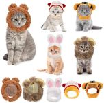 Eorbow 5 Pcs Cat Costume Hats, Cute Bunny Bear Pet Hat with Ears, Funny Mane Lion Tiger Soft Cap, Party Headwear Accessories for Small Puppy Dog Kitten