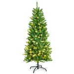 Happygrill 5FT Artificial Pencil Christmas Tree Hinged Fir Christmas Tree with 300 Tips, Sturdy Iron Stand, Easy Set-up, New PVC Green Xmas Tree for Holiday Décor