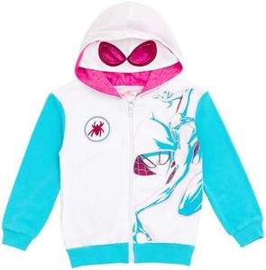 Marvel Spider-Man Spider-Gwen Ghost Spider Toddler Girls Fleece Zip Up Cosplay Hoodie White/Turquoise 5T