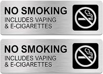 Silvivao No Smoking Signs for Business, No Vaping Signs, 9 x 3 Inches Brushed Aluminum, Waterproof, Self-adhesive for Offices, Restaurants, Hotels, Rest Stops, Public Restrooms - Silver (4 Pack)