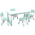 Qaba 5 Pieces Kids Table and Chair Set, Height Adjustable Toddler Table and Chair Set, Activity Table and Chair Set, for Playroom, Nursery, Classroom, Green