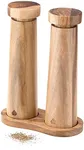 Navaris Salt and Pepper Mill Set with Tray - Adjustable Acacia Wood Salt and Pepper Grinders Shakers with Ceramic Grinding Core for Home, Restaurants