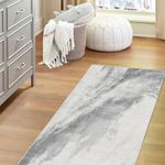 Vamcheer Machine Washable Rugs for Living Room - Large Modern Soft Faux Short Pile Area Rugs for Bedroom Dining Room Abstract Carpet for Office Non Slip Non Shedding Grey White Rug, 80x150CM