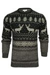 Xact Men's Nordic 'Reindeer' Xmas/Christmas Jumper (Black/Grey) L